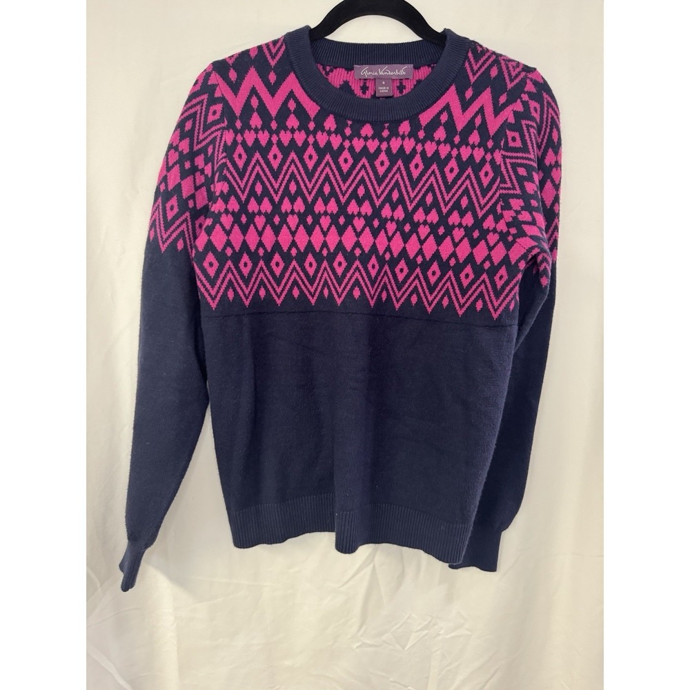 Gloria Vanderbilt Blue/Pink Fair‎ Isle Style Sz S Sweater